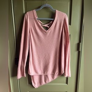 Democracy Peach Pink Asymmetrical Sweater Lace Up Back Sz L